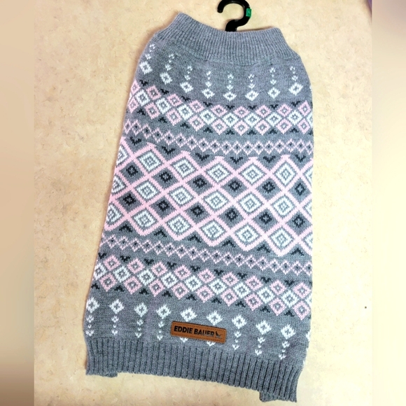 🛒🛍️💥NWT Eddie Bauer pet apparel size large dog sweater grey, white pink - Picture 1 of 7